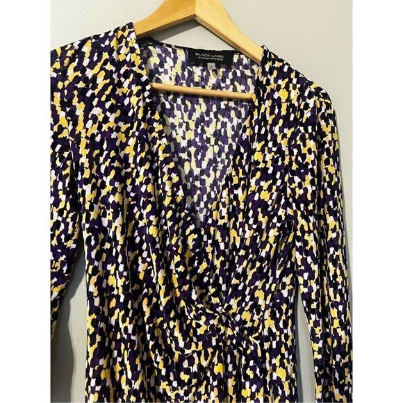 Black Label Evan Picone Women’s Size 6 3/4 Sleeve Sheath Dress Purple Yellow - Picture 3 of 8